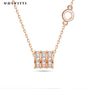 China Stainless Steel 3 Circle Zircon Cylinder Pendant Necklaces Micro Insert Cubic Zirconia 925 Sterling Silver Jewelry factory