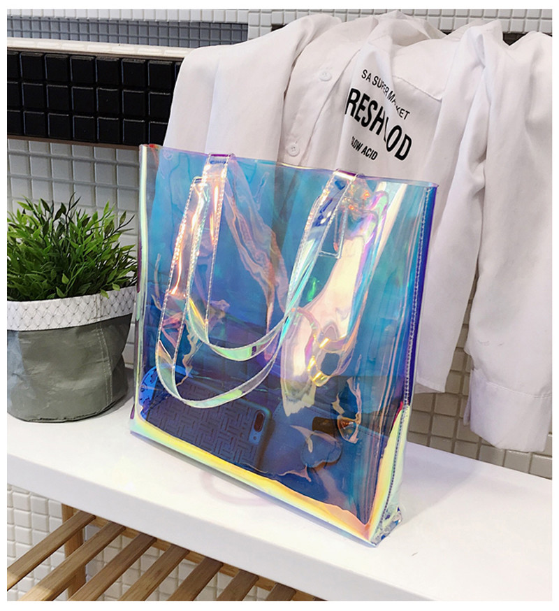 L33*D8*H33 Cm Shopping Travel Hologram PVC Clear Bag