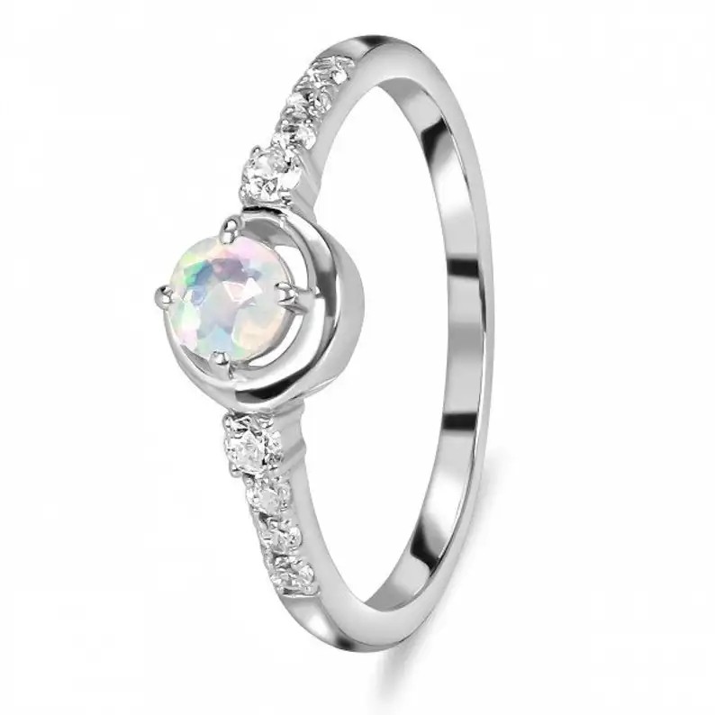 925 Silver unique genuine dainty sterling silver moonstone and diamond promise engagement ring