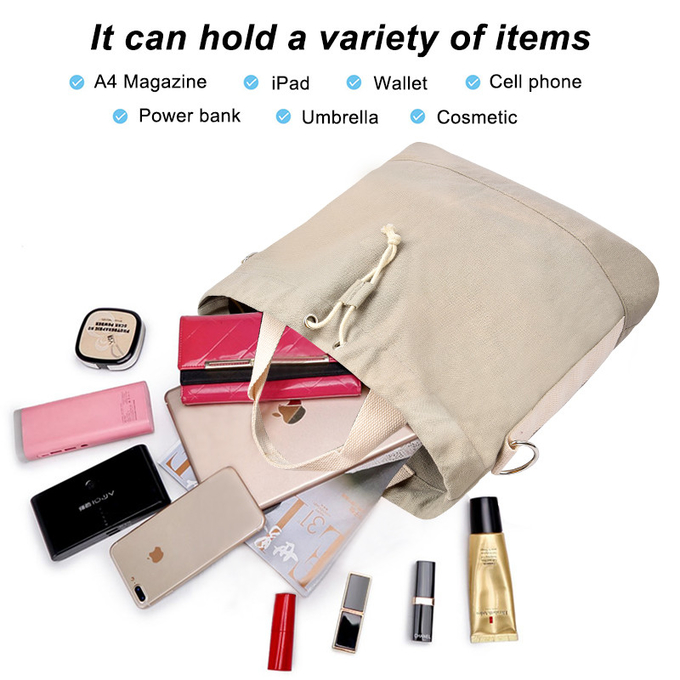 Crossbody Drawstring Bucket Bag Pouch Canvas Tote Bags Shoulder Buckle Strap 12X3X12"