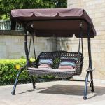Outdoor Garden Patio Metal Frame Pe Rattan Double 3 Seat Hammock Swing with