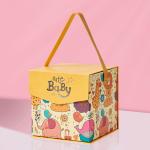 Cartoon flip gift box with artificial leather handle baby shower birthday gift