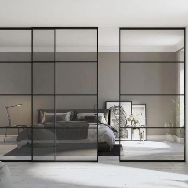 Transparent Glass Partition Walls With Glass Sliding Door Environmentally