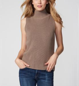 China Cutaway Sleeveless Knit Pullover Sweater Merino Wool Material Thin For Female factory