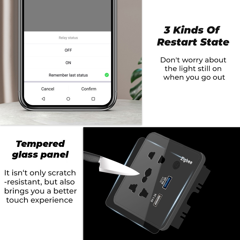Zigbee Wall Smart Socket Tempered Glass Quick Fast Charger 3.0 Usb Charging Timing Google Home Alexa TuyaUS EU UK Plug