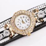Ladies Fashion Long Strap PU Leather Belt Diamonds Wrist Band Watch