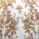 Fashion Beaded 3D Applique Lace Fabric Handmade Embroidery For Bridal Dress