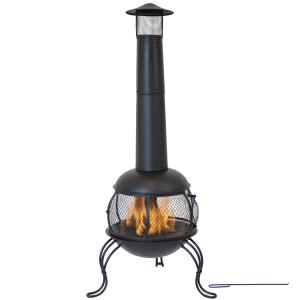 China Outdoor Patio Backyard Garden Camping Steel Wood Burning Firepit with Rain Cap Poker Black factory