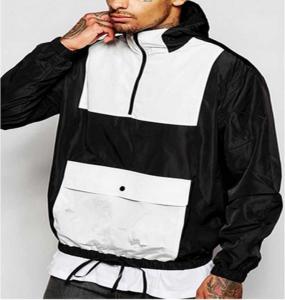 China Large Pocket Front Mens Windbreaker Jacket With Hood Contract Color Printed factory