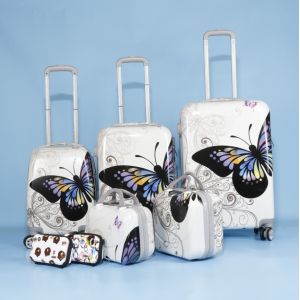 China Zipper Password Lock Butterfly Print 5-Piece Classic Style ABS PC Hard Shell Suitcases for Durable Multi-Function Travel on sale