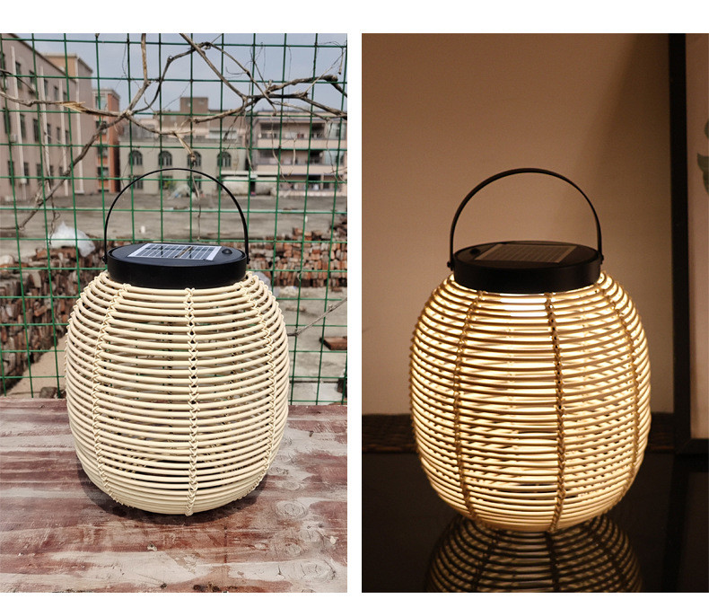 Outdoor Rattan Decorative Portable Waterproof Floor Lamp Solar Garden Light