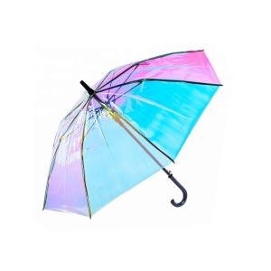 Colorful Iridescent Hologram Transparent Rain Umbrella For Rain Windy Day