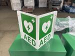 White Wall Mount AED Wall Sign Green Plastic Defibrillator AED V Sign Custom