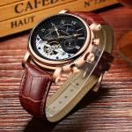 KINYUED Factory Customized Clock Movement Moon Phase Leather Strap Watch Mens