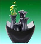 Black Tiered Battery Operated Resin Garden Fountains With Flower Pot