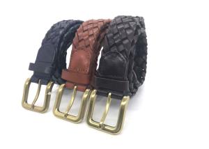China Men 's Full Grain Braided Cowhide Leather Belt with Solid Brass Buckle 1-3/8” Wide factory