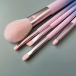 5PCS Pink Mini Travel Makeup Brush Set Synthetic Bristle Portable Wooden Handle