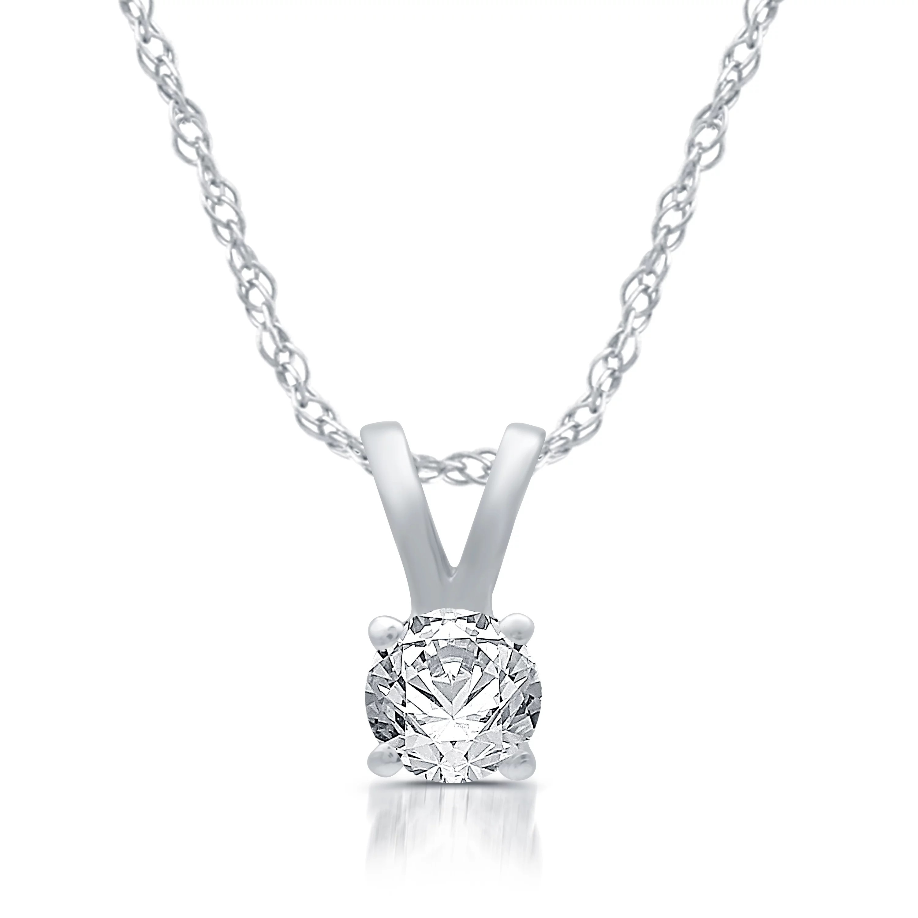 0.33 Carat Pear Cut CZ - Solitaire - Bezel Setting Pendant Necklace - 10K White Gold