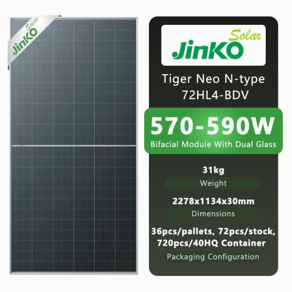 Jinko Solar Panel N Type 72HL4-BDV 570W 575W 580W 585w 590w 2278*1134*30mm