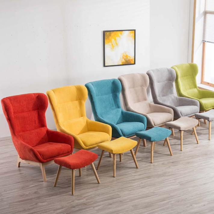 65cm*52cm*93cm Modern Lounge Chair with Assurance and Solid Wood Legs in Red/Yellow/Green/Blue/White/Coffee/Gray/Pink