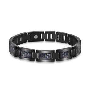 China Custom Magnetic Men Blue Plated Bracelets Stainless Steel And Carbon Fiber Bracelet factory