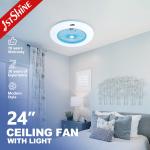 24 Inch Plastic Bedroom Ceiling Fan Light Fixtures With Remote Control