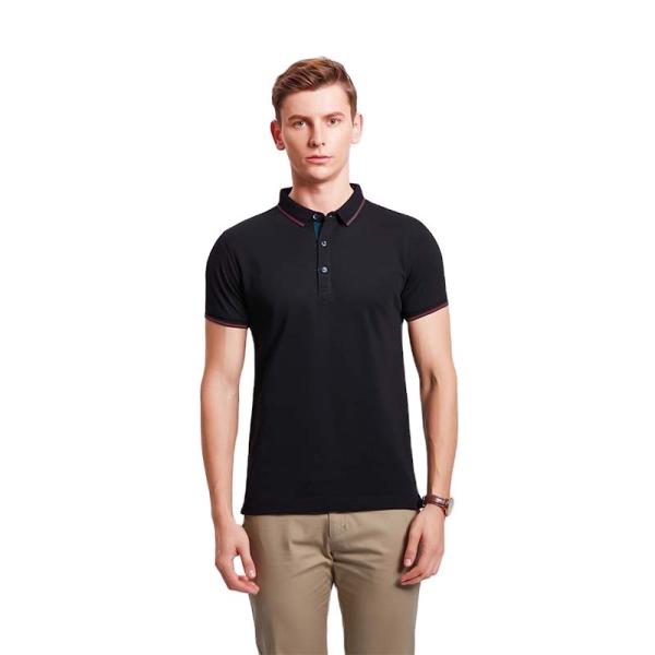 Leisure Style Black Polo Neck T Shirt Mens 100 Cotton Work Shirts Short Sleeve