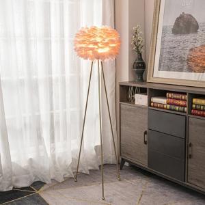 China Living Room Bedroom E26 Metal Tripod Floor Lamp Feather Pink Decoration factory