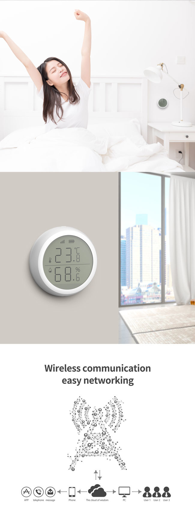 LCD Screen Zigbee Temperature Humidity Sensor 2.6V Tuya Zigbee Thermometer