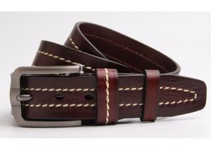 China Custom Logo Dark Brown Leather Mens Casual Belts For Jeans Colorful Stitching 100 - 140cm Length factory