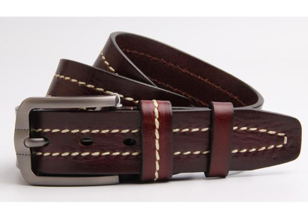 Custom Logo Dark Brown Leather Mens Casual Belts For Jeans Colorful Stitching