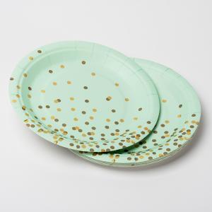 China FSC Anti Dirty Biodegradable Paper Plates With Golden Dot Design factory