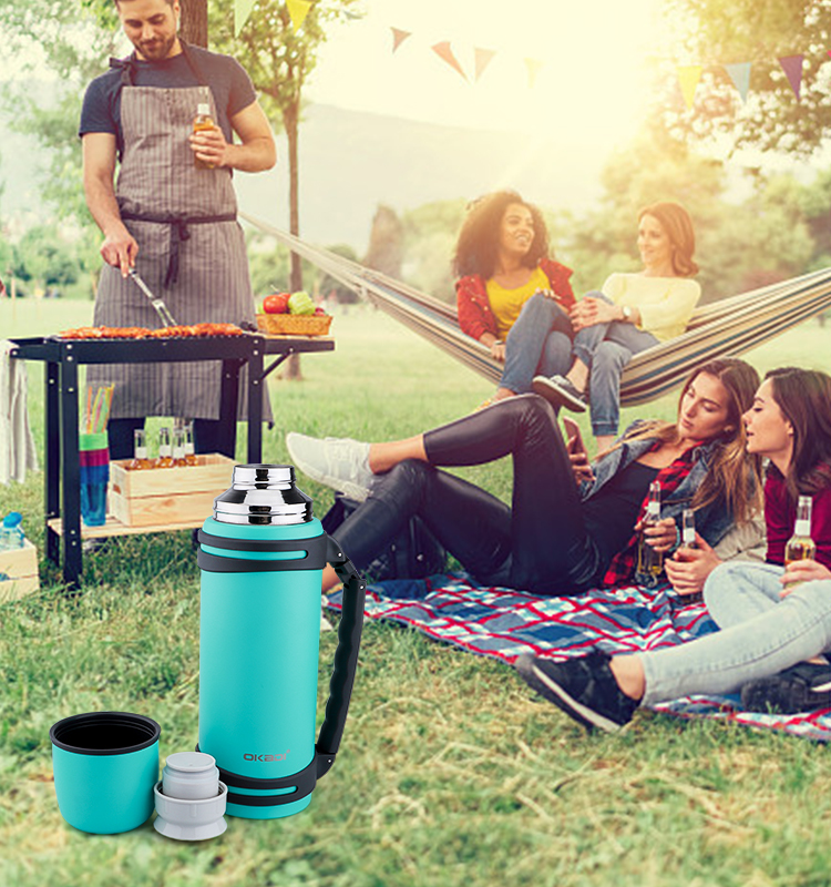 1.4L/1.8L Stainless Steel Vacuum Travel Pot Outdoor Sports Thermal Flask Water Bottle With Handle