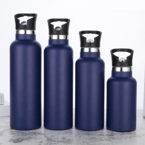 China Black Stainless Steel Water Bottles 24 Ounce Vacuum Insulated Double Wall Travel Bottle With Leak-Proof Straw Lid Of Handle Metal Reusable Standard factory