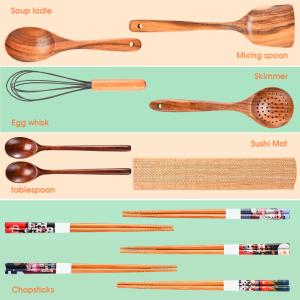 China Safe Acacia Wooden Kitchen Utensil Set Spoon Nonstick Hard Dish Washer factory