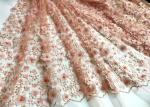 Colored Handmade 3D Flower Lace Fabric , Scalloped Embroidered Mesh Lace Fabric