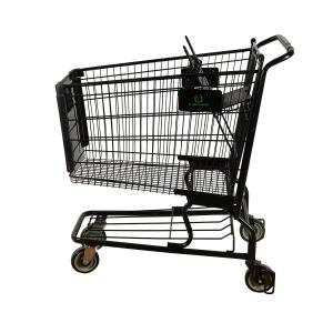 China Ultra Large Capacity All Black Metal Shopping Trolley 110kgs Loading With Advertising Logo factory