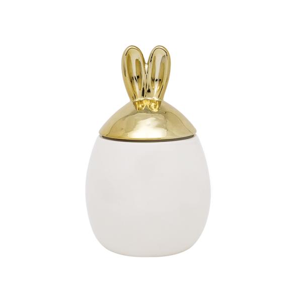 Latest Easter Rabbit Cookie Sugar Coffee Ceramic Storage Canister With 3D Golden Electroplated Lid