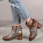 S183 Factory oil wax leather handmade retro women's shoes flower ethnic style