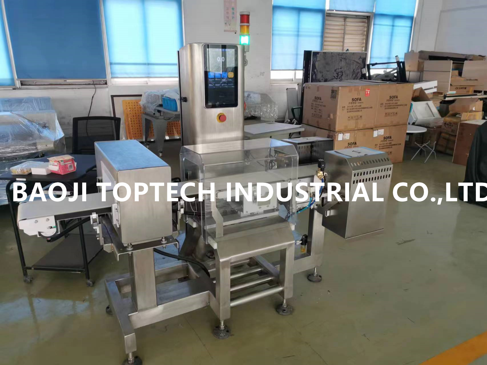High speed combined metal detection and checkweigher machine for foods product inspection