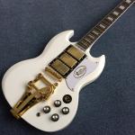 New style SG electric guitar, 3 pickups, Tremolo system,White electric guitar