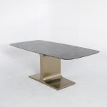 Matte Rectangle Metal Dining Table Champagne Gold Marble Dining Room Table