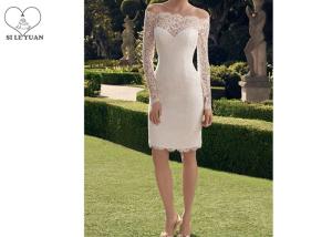 China Zipper Back Style Lace Short Dresses For Wedding / Off Shoulder Long Sleeve Sexy Mermaid Dress factory
