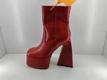 Red Leather Women Shoe Boots High Heel For Casual Occasion