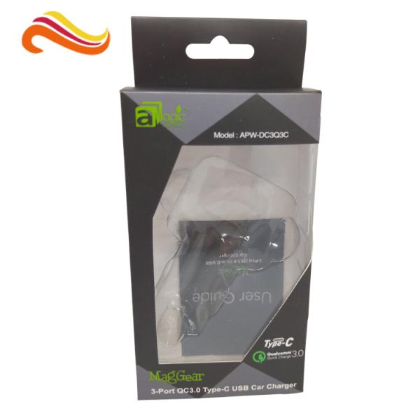 customized card board packaging box with clear PVC window paper hanger and