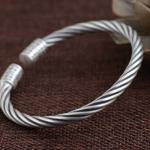 Sterling Silver Chunky Wire Cable Cuff Bracelet Women Retro Bangle (SZ0002)