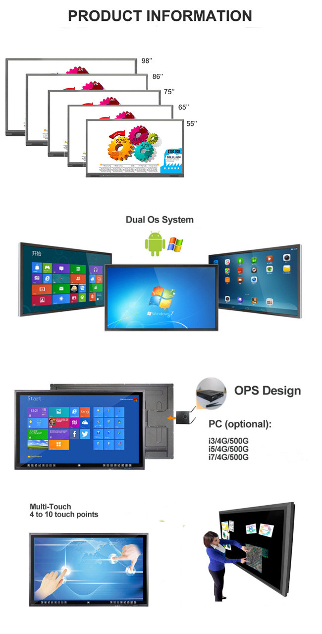 ROHS 65 Inch Touch Screen Display Teacher Interactive Whiteboard