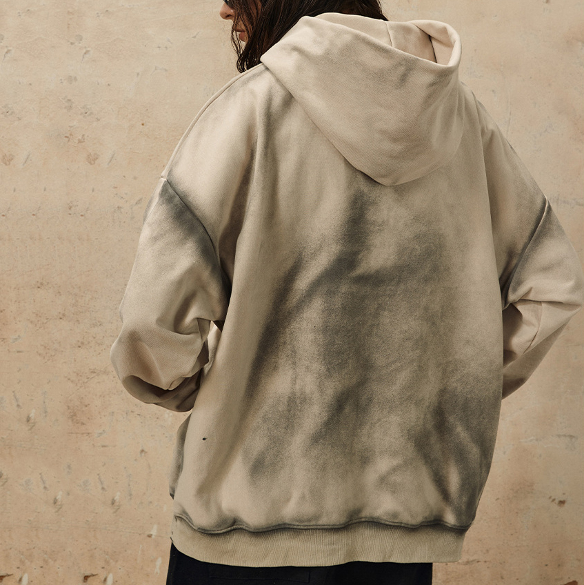 500gsm Knitted Oversized Patch Embroidery Logo Men'S Vintage Pullover Hooded Sweatshirt Men'S