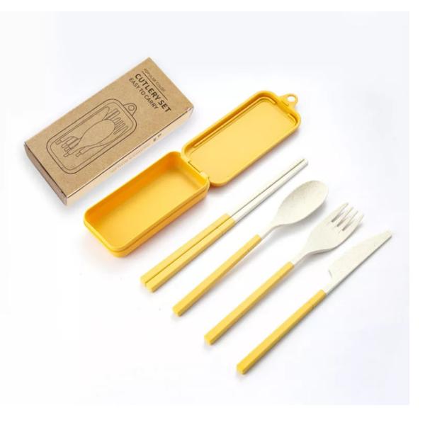 China 3 Piece Dinner Set Packaging Box Travel With Folding Chopsticks Spork Tableware factory