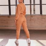 250gsm Ribbed 2 Piece Set Round Neckline Long Sleeve Crop Top And Cuffed Joggers